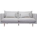 divano scandinavo 3 posti in tessuto effetto velluto testurizzato beige e legno chiaro clayton