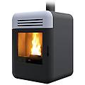stufa a pellet thema air 8 h1 8 kw in acciaio nero e griglia frontale in ceramica bianca
