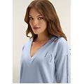 felpa scollo a v con spalla scesa e dettagli ricamati zen blue donna small