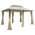 - gazebo da giardino 3x4 m con tende e tetto a 2 livelli bianco crema