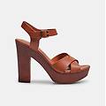 sandali da donna con tacco largo e plateau marrone