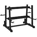 - rastrelliera per manubri in acciaio con 4 aste regolabili per pesi e kettlebell 131x75x80 cm nero
