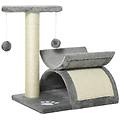 - albero tiragraffi per gatti in peluche con palo in sisal cuccia e 2 palline 40x30x43cm grigio