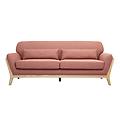 divano scandinavo 3 posti in tessuto effetto velluto testurizzato terracotta e legno chiaro yoko