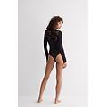 body manica lunga in fresh bamboo e pizzo sensual texture donna nero taglia s