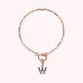 bracciale catena forzatina con pendente lettera pav&eacute; in cubic zirconia