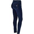 n. o. w. pants pantalone slim fit stile denim fondo stretto dark jeans-yellow seam donna extra
