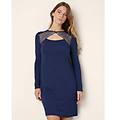 camicia da notte manica lunga in tencel modal con pizzo / blu scuro / l blu scuro