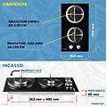pc2g30v piano cottura a gas 2 fuochi 30cm vetro