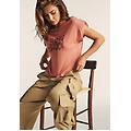 t-shirt cropped senza maniche in jersey viscosa con grafica light mahogany donna large
