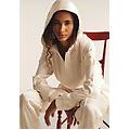 felpa corta con cappuccio e zip in tessuto effetto seta white sand donna extra small