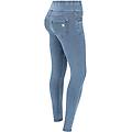 pantaloni n. o. w. skinny a vita alta in jersey denim light blue-seams on tone donna xxs