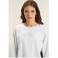 felpa girocollo con inserti a contrasto e logo perlato bianco-nero donna large