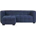 divano design 3 posti e poggiapiedi in tessuto effetto velluto testurizzato blu scuro corto