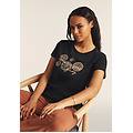 t-shirt in cotone supima con mandala e slogan ricamato nero donna large