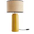 lampada da tavolo in ceramica smaltata giallo e paralume in rafia majes