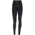 pantaloni wr. up vita alta in tessuto navetta tinto capo nero donna extra large