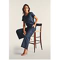 pantaloni wide leg in cotone navetta con ricami sangallo dark sapphire direct dyed donna large