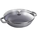 wok in ghisa per induzione colore grigio con maniglie e coperchio in vetro diam. 30cm