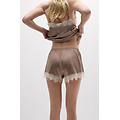 pantaloncino in seta con pizzo a contrasto donna marrone taglia l