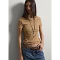 - t-shirt fitted a maniche corte in cotone elasticizzato beige donna sabbia taglia xs