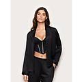 camicia in raso di viscosa con dettagli strass bright satin / nero / l nero