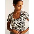 t-shirt slim fit cropped con stampa animalier leopard animalier on white donna extra large