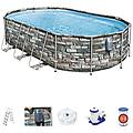 - 56719 piscina fuoriterra 610x366xh122 cm struttura ovale effetto pietra