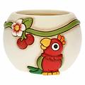 coprivaso con pappagallo yucatan in ceramica bianco