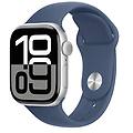 watch series 10 gps + cellular 42mm cassa in alluminio color argento con denim sport band s/m