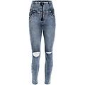 jeans push up wr. up 7/8 superskinny denim effetto marble wash jeans slavato-cuciture gialle donna