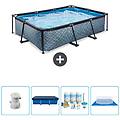 - piscina fuori terra rettangolo 300x200x65 cm grigio include accessori coordinati cb59