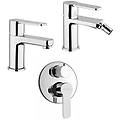set miscelatori lavabo + bidet + incasso doccia con deviatore rubinetteria eolo ottone cromato per