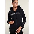 felpa full zip con cappuccio e logo frontale perlato anthracite donna small
