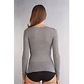 maglia scollo a v in modal cashmere ultralight e pizzo donna grigio taglia s