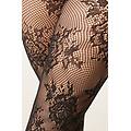 collant rete motivo fiori donna nero 3/4