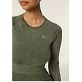 maglia corta con maniche lunghe tessuto seamless ice wash beetle green used donna medium/large