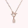 collana catena forzatina con pendente lettera pav&eacute; in cubic zirconia