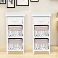 set di 2 comodini di legno con 3 livelli tavolini moderni con 1 cassetto e 2 cesti bianco