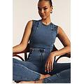 top cropped effetto denim decorato sulle spalle skyline denimblue-seam blue donna large