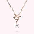 collana catena forzatina con pendente lettera pav&eacute; in cubic zirconia