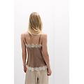 top in seta con pizzo a contrasto donna marrone taglia m