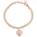 bracciale con catena in acciaio rosato e strass e charm a forma di cuore collezione lady sweet