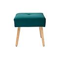 sgabello basso in tessuto velluto blu petrolio e legno massello chiaro h46 cm guesta