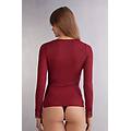 maglia scollo a v in modal cashmere ultralight e pizzo donna rosso taglia m