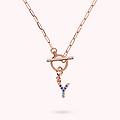 collana catena forzatina con pendente lettera pav&eacute; in cubic zirconia