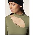 maglia manica lunga in costina slim fit e dettaglio cut-out oil green donna xxs
