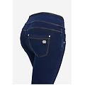 pantaloni n. o. w. skinny vita risvoltabile in jersey denim dark jeans-yellow seam donna extra