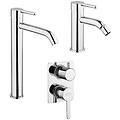 set miscelatori lavabo alto + bidet + incasso doccia con deviatore rubinetteria sunset ottone