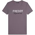t-shirt donna in jersey con logo in strass
